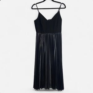 H by Halston Black Pleated Sleeveless Midi Dress 4 Luxe Minimalist Chic